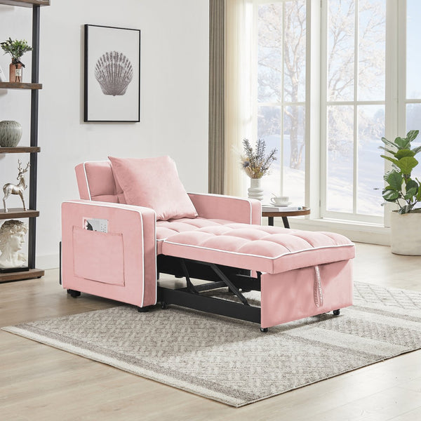 English Elm Three-in-one velvet sofa bed chair convertible recliner ottoman sleeper with tufted luxury comfort and support Pink W1359137401
