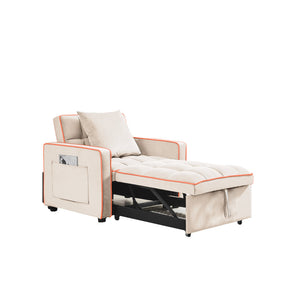 English Elm Three-in-one velvet sofa bed chair convertible recliner ottoman sleeper with tufted luxury comfort and support Creamy White W1359137405