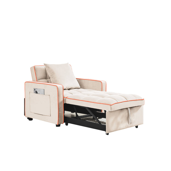 English Elm Three-in-one velvet sofa bed chair convertible recliner ottoman sleeper with tufted luxury comfort and support Creamy White W1359137405
