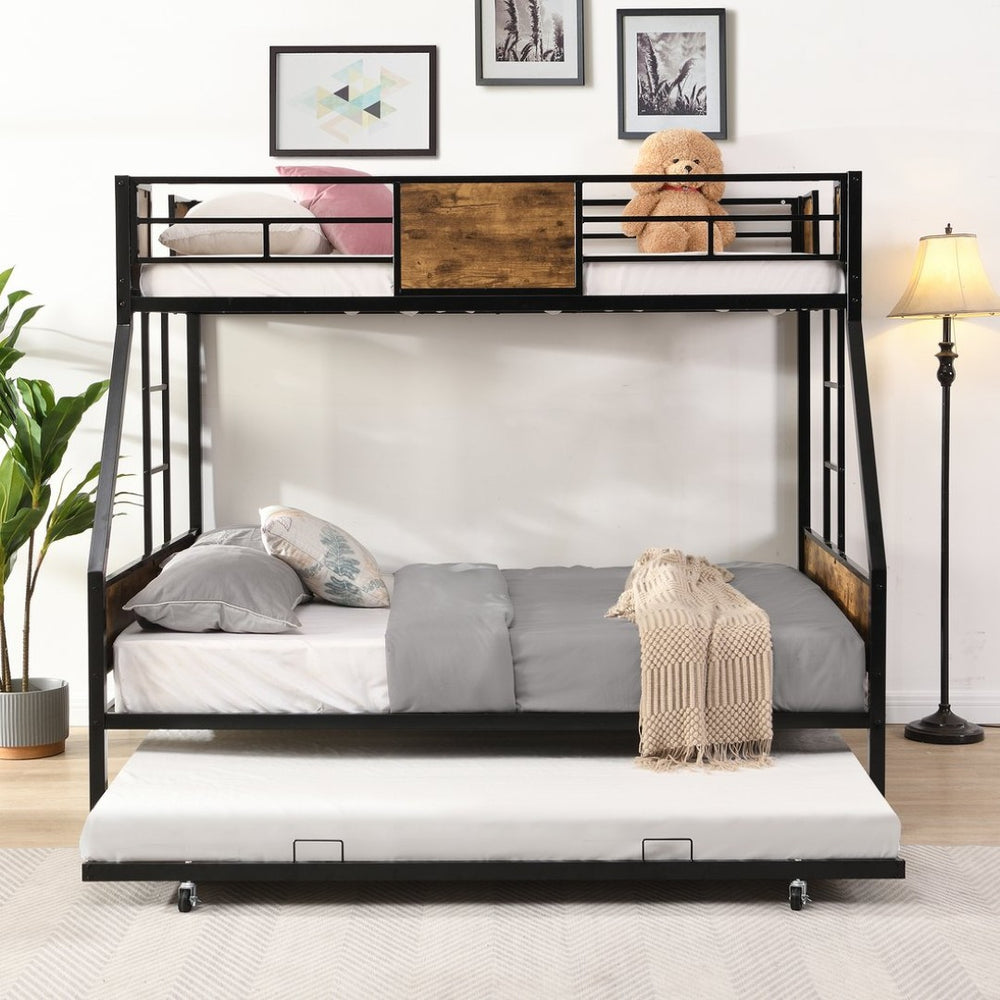 English Elm Twin Over Full Steel Bunk Bed with Dual Ladders Guardrail and Under Bed Storage W311133419