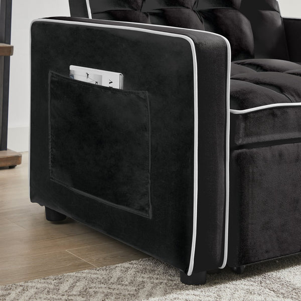 English Elm Three-in-one velvet sofa bed chair convertible recliner ottoman sleeper with tufted luxury comfort and support Black W1359137373