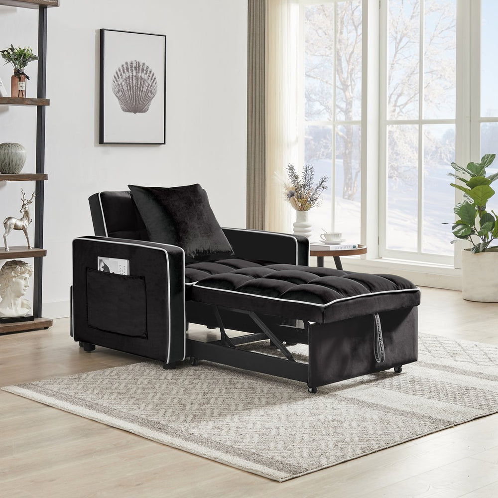 English Elm Three-in-one velvet sofa bed chair convertible recliner ottoman sleeper with tufted luxury comfort and support Black W1359137373