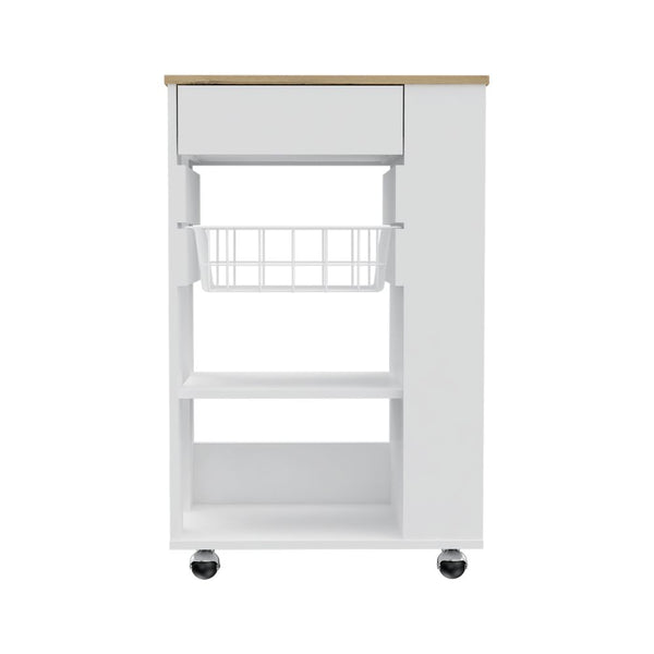 English Elm Kitchen Cart Sonex White & Light Oak — Mobile Kitchen Storage with Drawer, Two Shelves, Rack, Casters, Durable Particleboard (16x14x5) B092S00125