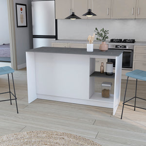 English Elm Kitchen Island Padua Solid Particle Board 59" Countertop 2 Open Shelves + Double-Door Cabinet, Onyx B092S00163