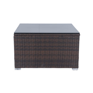 English Elm 11 Piece Patio Wicker Conversation Set with 10 Seats, Modular Layout, 3 Under-Seat Storage Boxes, Brown Wicker White Cushions W329S00047