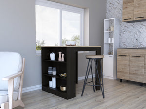 English Elm Kitchen Counter Dining Table Toledo - Black/Pine Modern Compact 3-Shelf Countertop 36.2" x36.2" Durable Design B092S00129