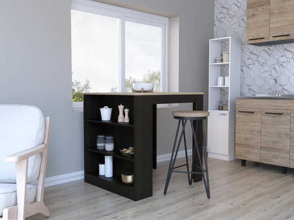 English Elm Kitchen Counter Dining Table Toledo - Black/Pine Modern Compact 3-Shelf Countertop 36.2" x36.2" Durable Design B092S00129