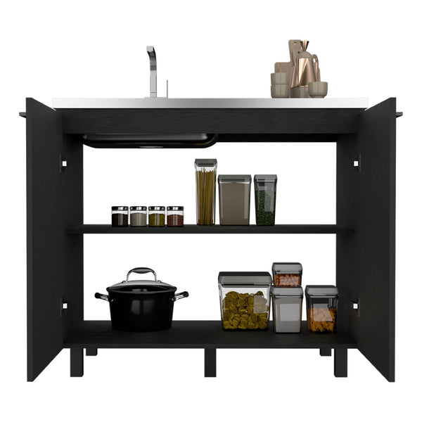 English Elm Utility Sink Cabinet Stainless Steel Basin Freestanding Farmhouse Storage Unit B092S00152