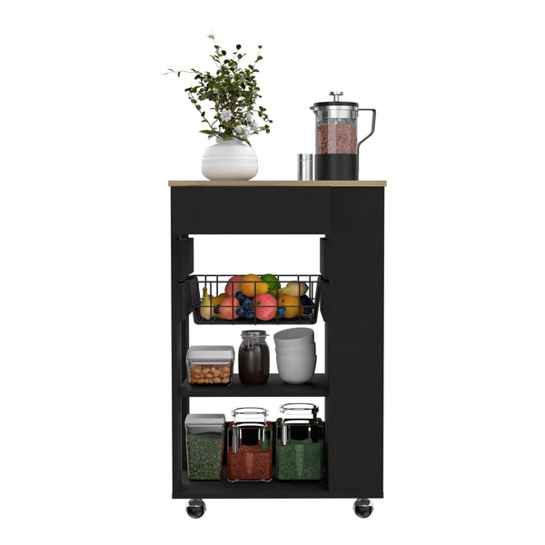 English Elm Kitchen Cart Sonex Black & Light Oak – Compact Mobile Kitchen Island with Drawer, Rack, Shelves & Casters B092S00124