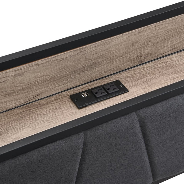 English Elm Queen Upholstered Platform Bed Steel Frame Usb Charging Under Bed Storage Modern W311133402