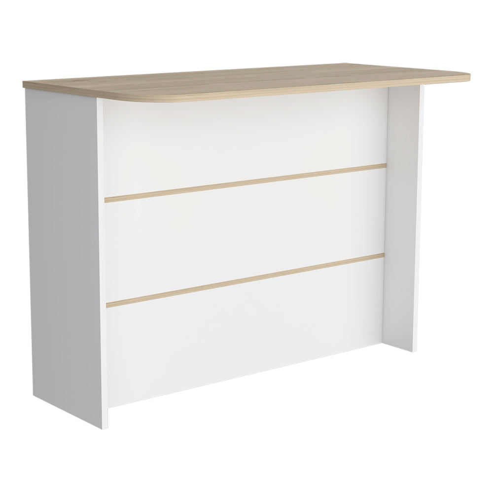 English Elm Kitchen Bar Dayton Light Oak Kitchen Island with 47.2" Workstation, Dual-Tier Shelves, Mobile Durable Design B092S00172