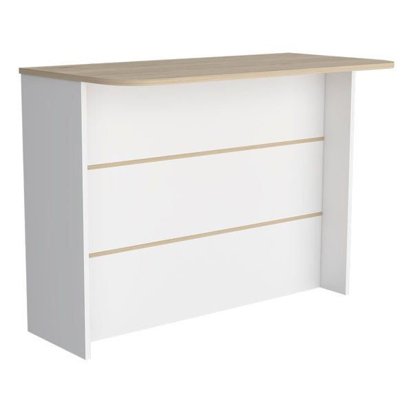 English Elm Kitchen Bar Dayton Light Oak Kitchen Island with 47.2" Workstation, Dual-Tier Shelves, Mobile Durable Design B092S00172