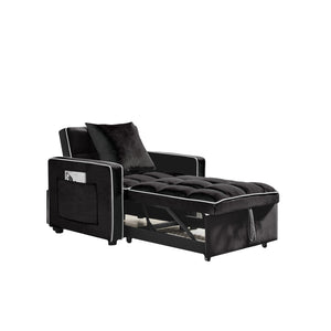 English Elm Three-in-one velvet sofa bed chair convertible recliner ottoman sleeper with tufted luxury comfort and support Black W1359137373