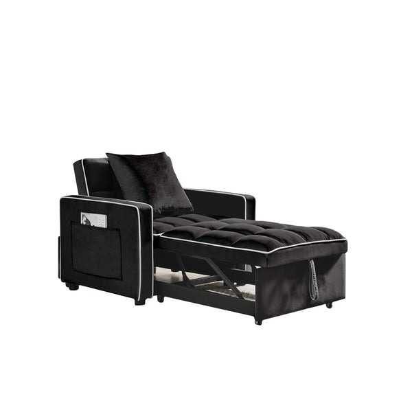 English Elm Three-in-one velvet sofa bed chair convertible recliner ottoman sleeper with tufted luxury comfort and support Black W1359137373