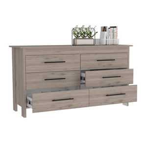 English Elm 6 Drawer Double Dresser Wezz Light Gray - Durable Particleboard, Black Metal Pulls, Smooth Gliders, 31.7" H B092S00141