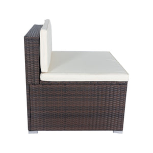 English Elm 11 Piece Patio Wicker Conversation Set with 10 Seats, Modular Layout, 3 Under-Seat Storage Boxes, Brown Wicker White Cushions W329S00047