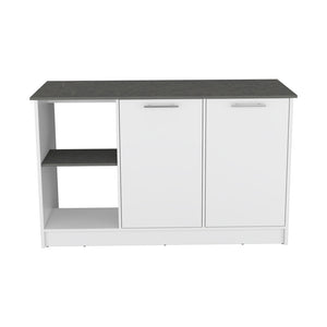 English Elm Kitchen Island Padua Solid Particle Board 59" Countertop 2 Open Shelves + Double-Door Cabinet, Onyx B092S00163