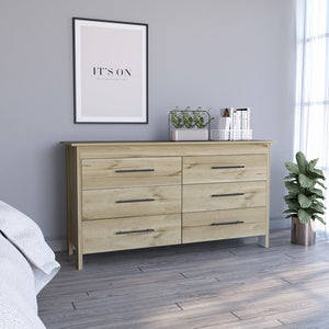 English Elm 6 Drawer Double Dresser Wezz Light Oak White – Durable Particleboard, Black Metal Pulls & Smooth All-Metal Glides B092S00142