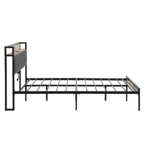 English Elm Queen Upholstered Platform Bed Steel Frame Usb Charging Under Bed Storage Modern W311133408