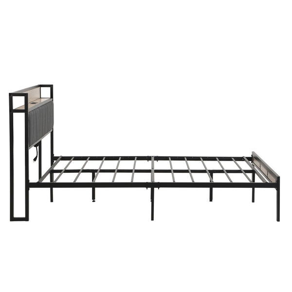 English Elm Queen Upholstered Platform Bed Steel Frame Usb Charging Under Bed Storage Modern W311133408