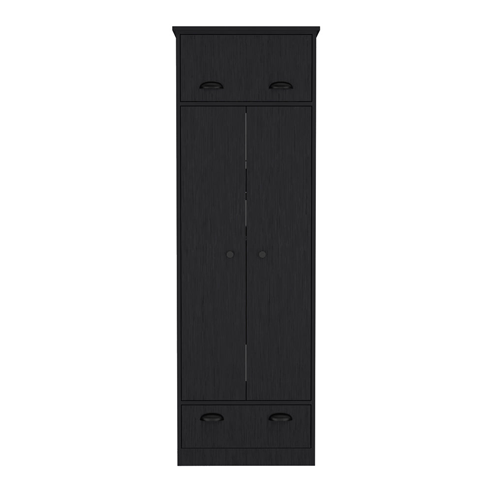 English Elm Armoire Dumas Slim Black Bedroom Wardrobe with Hanging Rod, Top-Hinged & Lower Drawers, Durable Build B092S00158