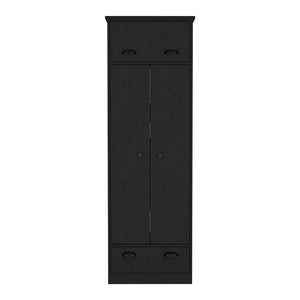 English Elm Armoire Dumas Slim Black Bedroom Wardrobe with Hanging Rod, Top-Hinged & Lower Drawers, Durable Build B092S00158