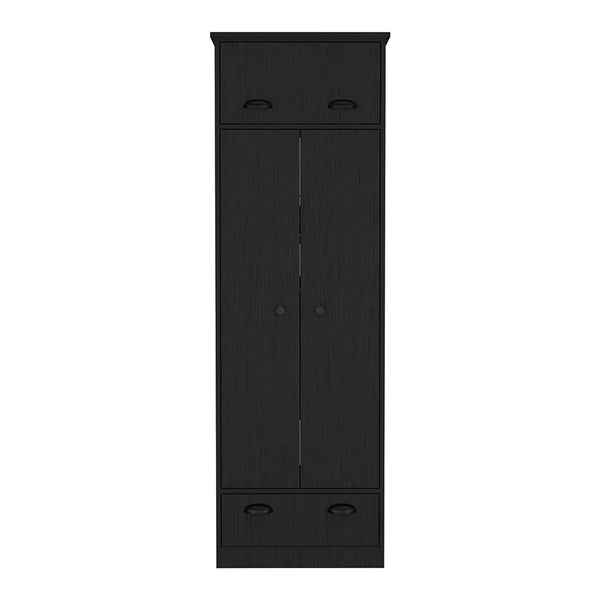 English Elm Armoire Dumas Slim Black Bedroom Wardrobe with Hanging Rod, Top-Hinged & Lower Drawers, Durable Build B092S00158