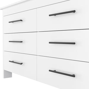 English Elm 6 Drawer Double Dresser Wezz White - Durable Particle Board, 6 Spacious Drawers, Black Metal Pulls, 31.7" Height B092S00126