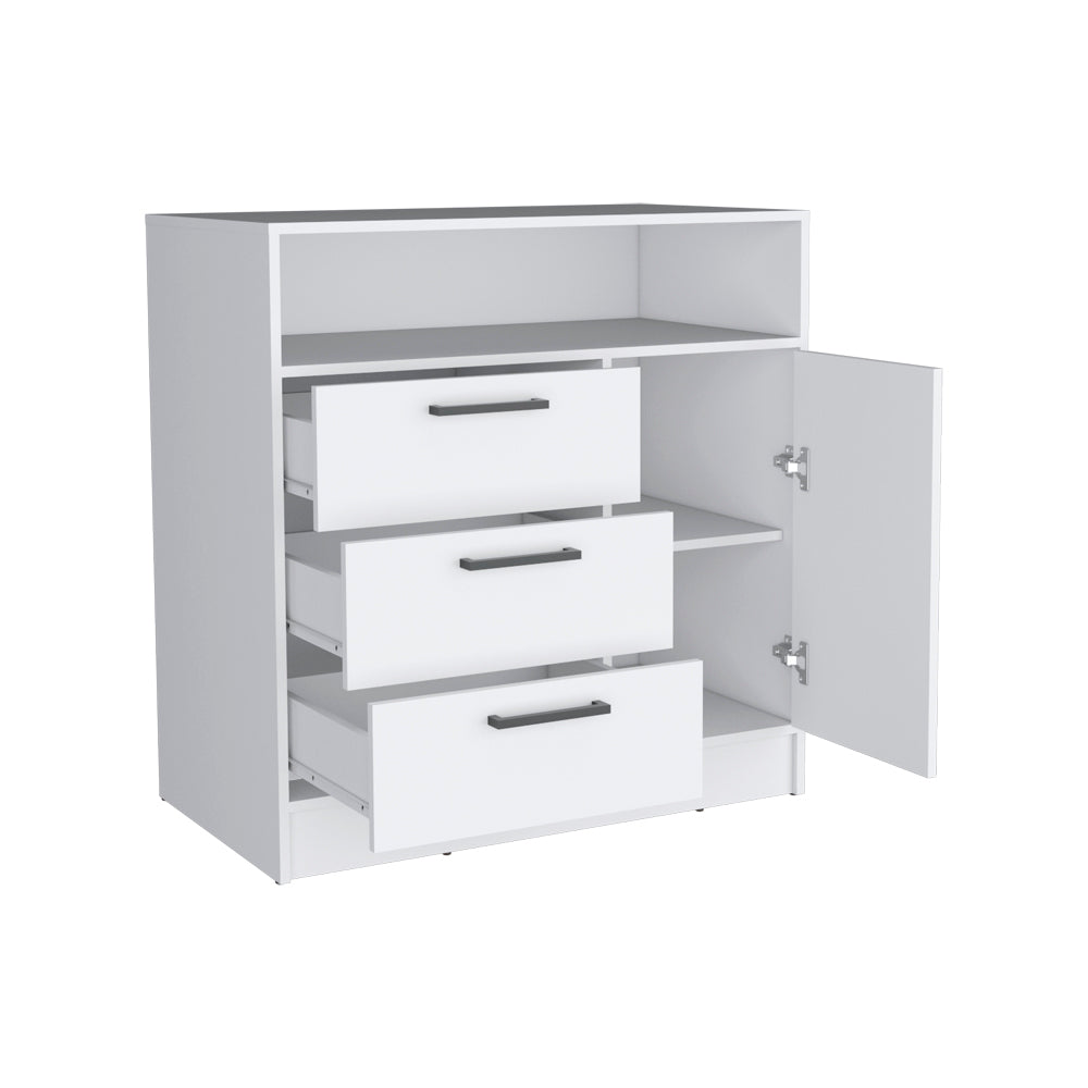 English Elm Drawer Torrey 3-Drawer Dresser with Cabinet in White — Spacious, Smooth-Sliding Storage, Stylish Pulls, Durable Crafted Wood B092S00168