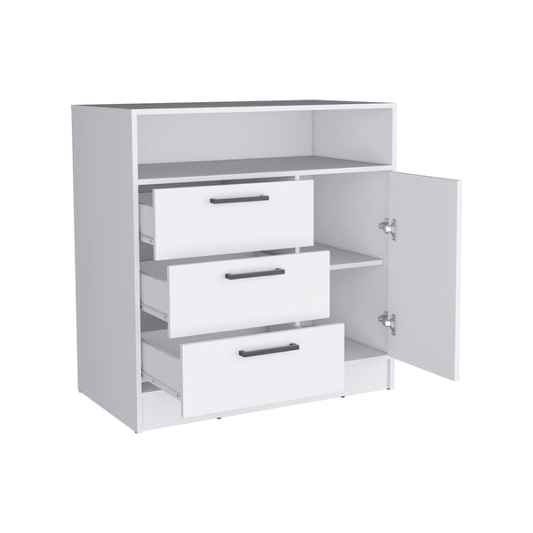English Elm Drawer Torrey 3-Drawer Dresser with Cabinet in White — Spacious, Smooth-Sliding Storage, Stylish Pulls, Durable Crafted Wood B092S00168