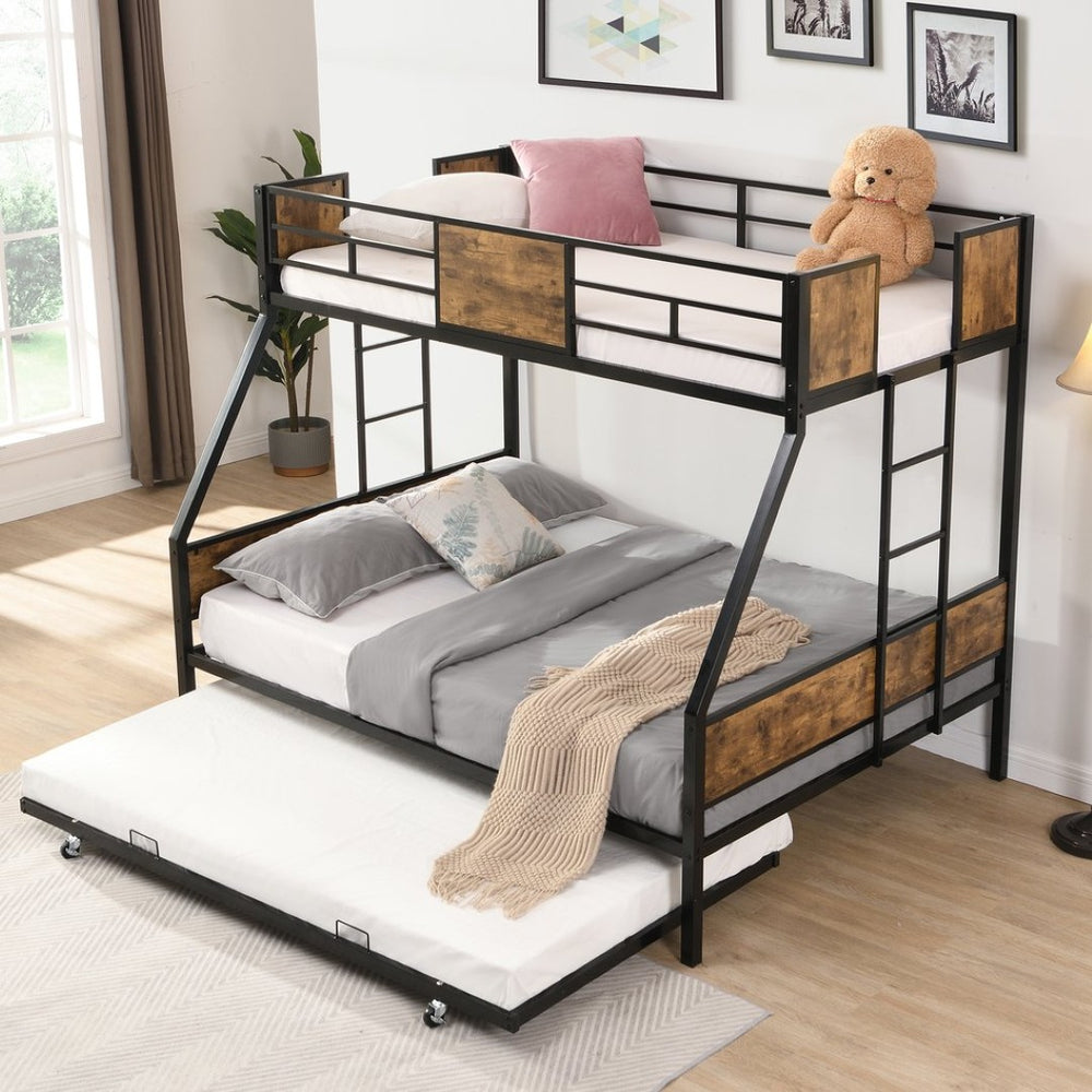 English Elm Twin Over Full Steel Bunk Bed with Dual Ladders Guardrail and Under Bed Storage W311133419
