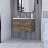 Alma Wall Mounted Bathroom Vanity - Dark Brown/White, 2 Drawers, Sink Included