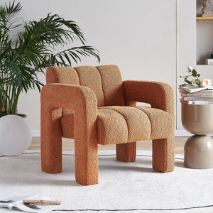 English Elm 31.10" Boucle Upholstered Accent Chair — Low-Profile Solid Wood Frame, Plush High-Density Foam Comfort Orange W579121276