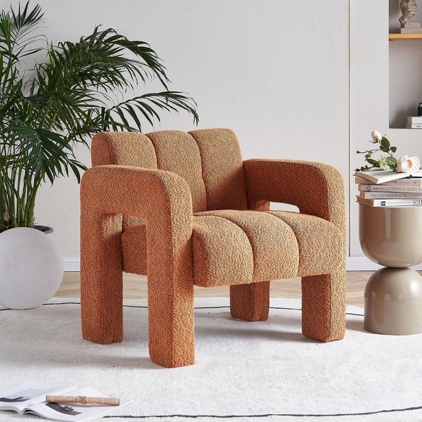 English Elm 31.10" Boucle Upholstered Accent Chair — Low-Profile Solid Wood Frame, Plush High-Density Foam Comfort Orange W579121276