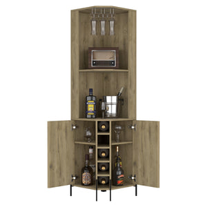 English Elm Corner Corner Bar Cabinet Shopron Aged Oak Beige - Space-Saving Wine Rack, Cup Holder, Dual Cabinets and Shelves for Living Room (44x22x3) B092S00120