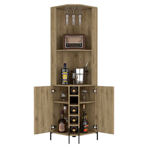 English Elm Corner Bar Cabinet Shopron, Living Room, Aged Oak