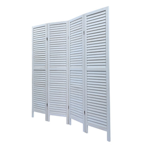 English Elm Sycamore 4-Panel Folding Louvered Room Divider in Old White — Lightweight Sycamore Wood Screen, 63.6" W2181P146770