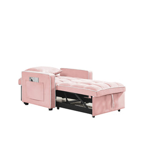 English Elm Three-in-one velvet sofa bed chair convertible recliner ottoman sleeper with tufted luxury comfort and support Pink W1359137401