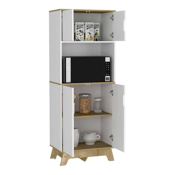 English Elm Microwave Tall Cabinet Wallas in Light Oak White Finish with Top & Bottom Doors, Counter Space Durable Particleboard Storage for Kitchen (35x20x6) B092S00137