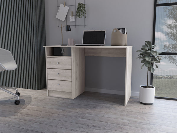 English Elm Computer Desk Fremont Light Gray with 46.1" Worksurface, 3 Drawers & Durable Particle Board Design B092S00160