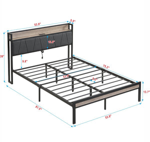 English Elm Full Size Upholstered Platform Bed Steel Frame Usb Port and Under Storage Bedroom W311133412