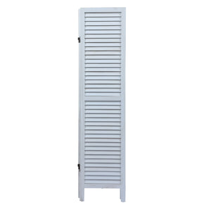 English Elm Sycamore 4-Panel Folding Louvered Room Divider in Old White — Lightweight Sycamore Wood Screen, 63.6" W2181P146770