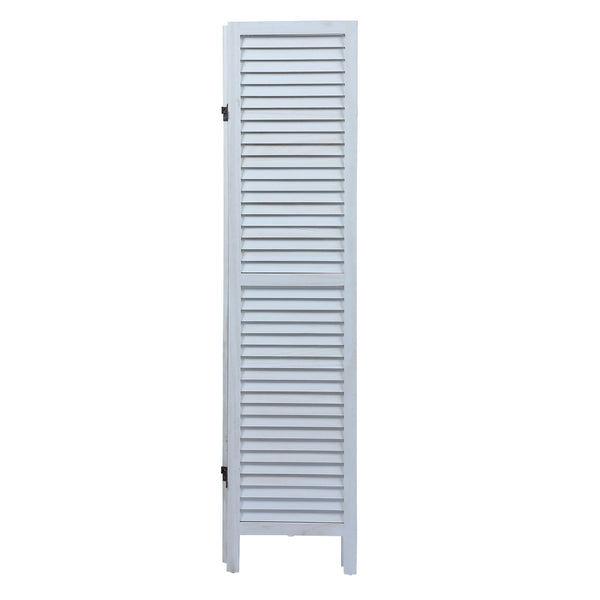 English Elm Sycamore 4-Panel Folding Louvered Room Divider in Old White — Lightweight Sycamore Wood Screen, 63.6" W2181P146770