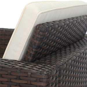 English Elm 11 Piece Patio Wicker Conversation Set with 10 Seats, Modular Layout, 3 Under-Seat Storage Boxes, Brown Wicker White Cushions W329S00047