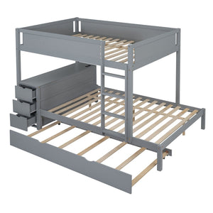 English Elm Full-over-full Bunk Bed with Trundle Desk Drawers and Built-in Power for Kids Gray LT000364AAE