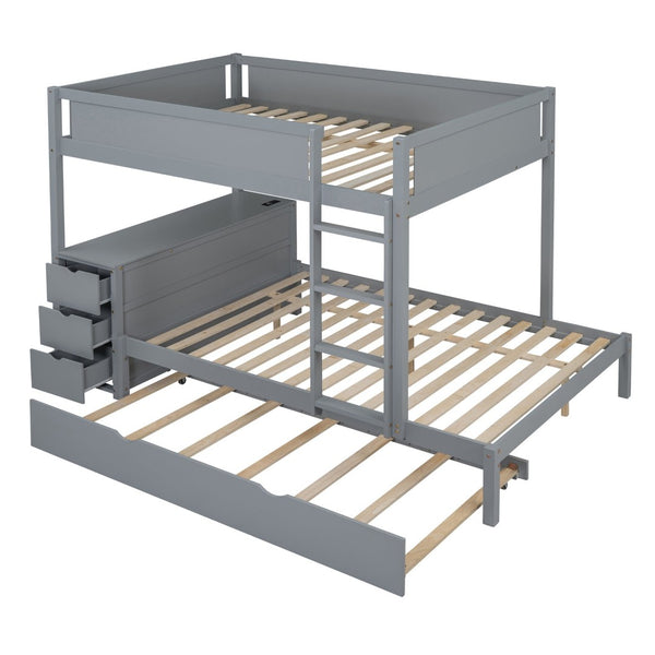 English Elm Full-over-full Bunk Bed with Trundle Desk Drawers and Built-in Power for Kids Gray LT000364AAE
