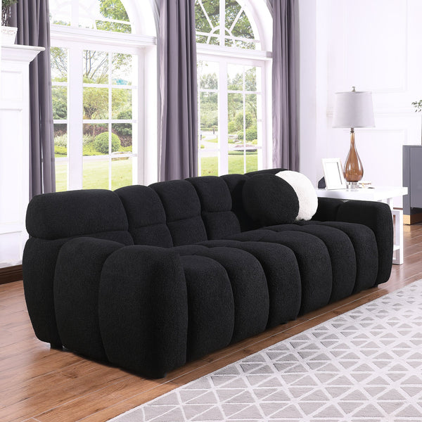 English Elm 87.4 Bouclé Marshmallow Sofa 3-Seater Compact Modern Curved Design for Apartments Cozy Durable Upholstery Black W1099S00099