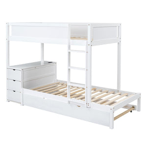 English Elm Twin-over-twin Bunk Bed with Trundle Built-in Desk Storage Drawers and Power Outlets White LT000363AAK-1