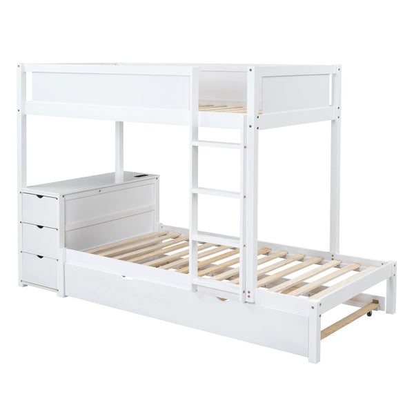 English Elm Twin-over-twin Bunk Bed with Trundle Built-in Desk Storage Drawers and Power Outlets White LT000363AAK-1