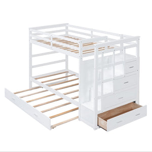 English Elm Twin Bunk Bed with Trundle Staircase Storage Drawers Solid Pine Kids Room LT000068AAK-1